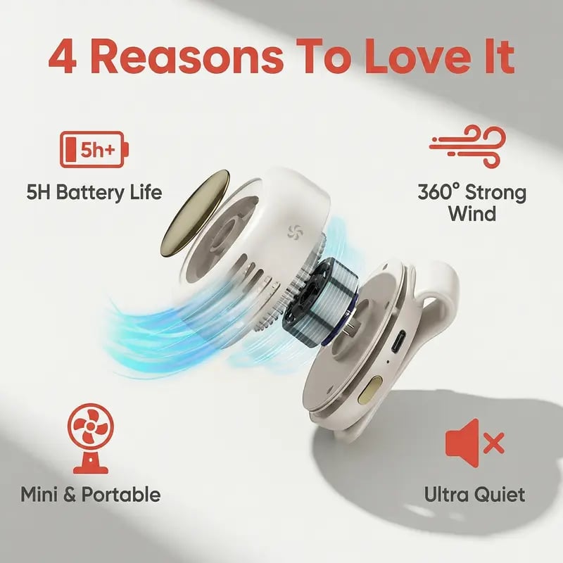 Upgrade Mini Bladeless Fan. Portable, rechargeable, and silent.
