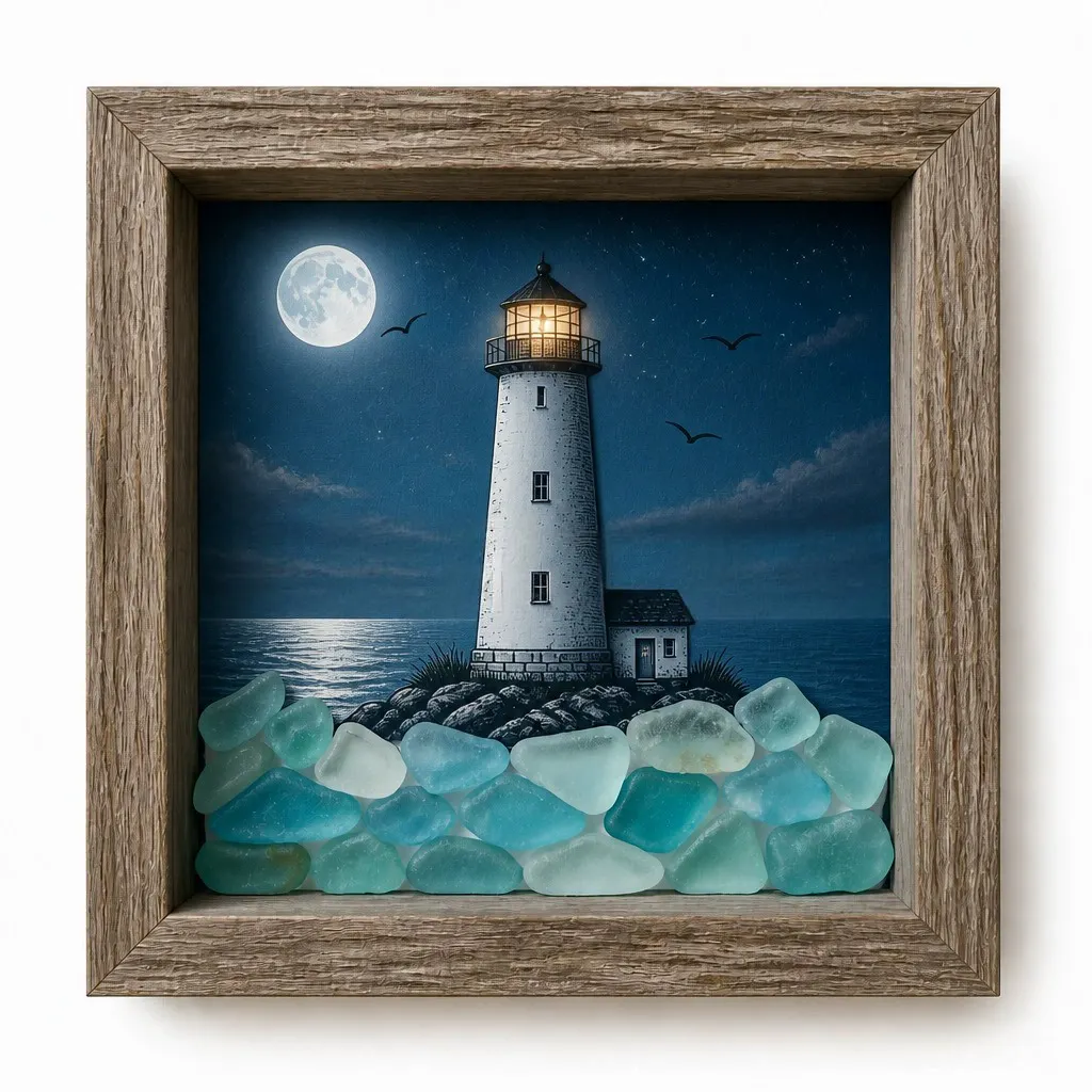 🎁Last Day 70% OFF -🔥💝Coastal Lighthouse Sea Glass Shadow Box Night Light