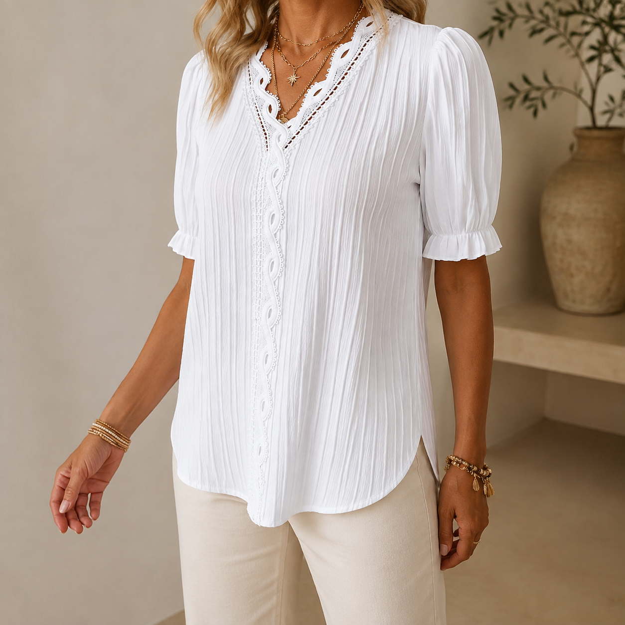 New Style-70%OFF🔥V Neck Plain Lace Elegant Shirt（Buy 2 Free Shipping）
