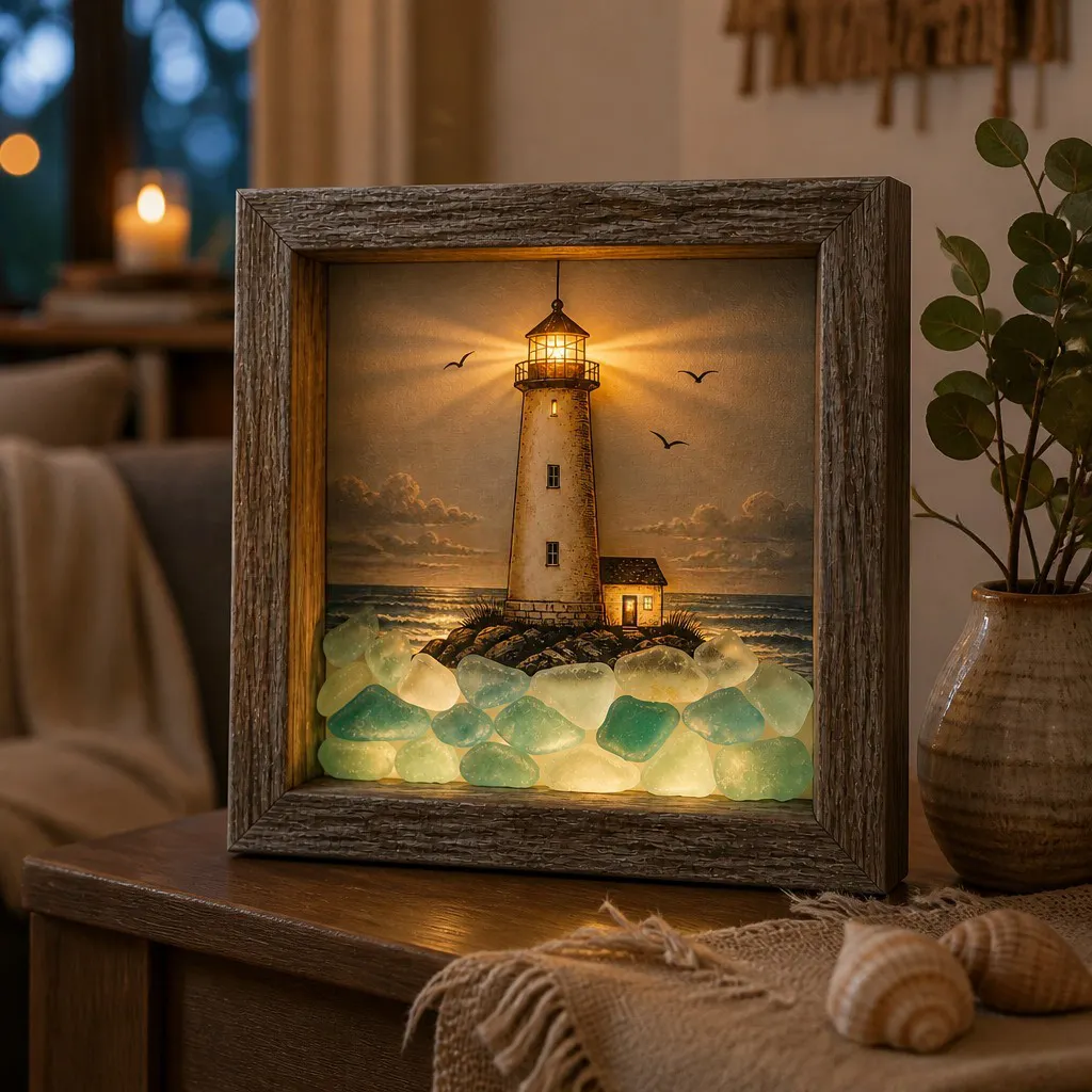 🎁Last Day 70% OFF -🔥💝Coastal Lighthouse Sea Glass Shadow Box Night Light