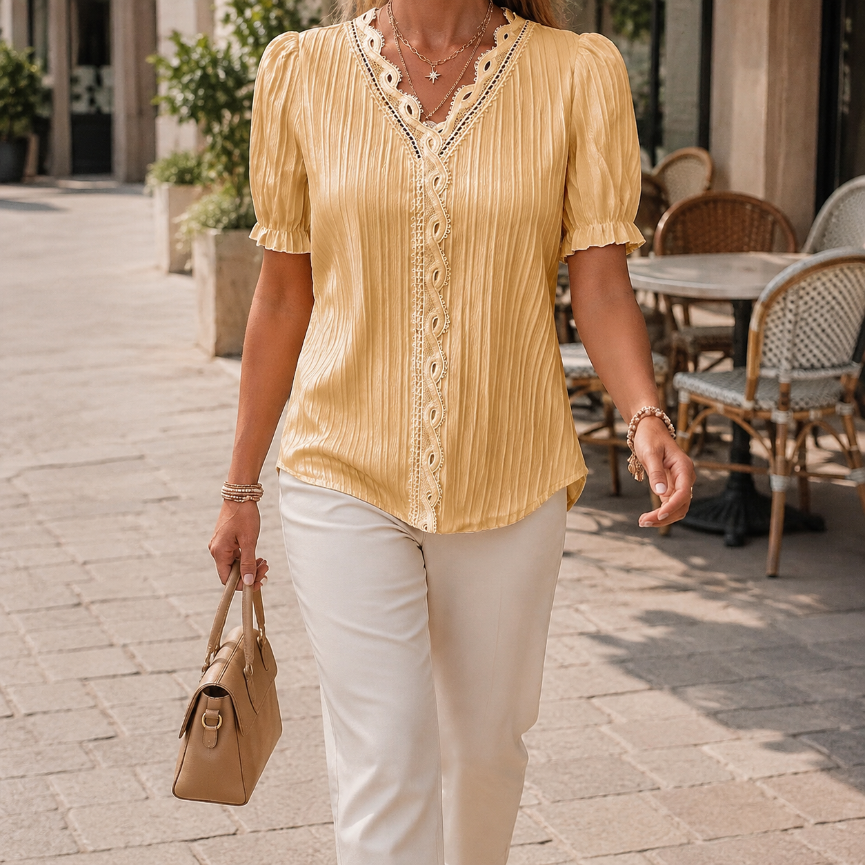 New Style-70%OFF🔥V Neck Plain Lace Elegant Shirt（Buy 2 Free Shipping）
