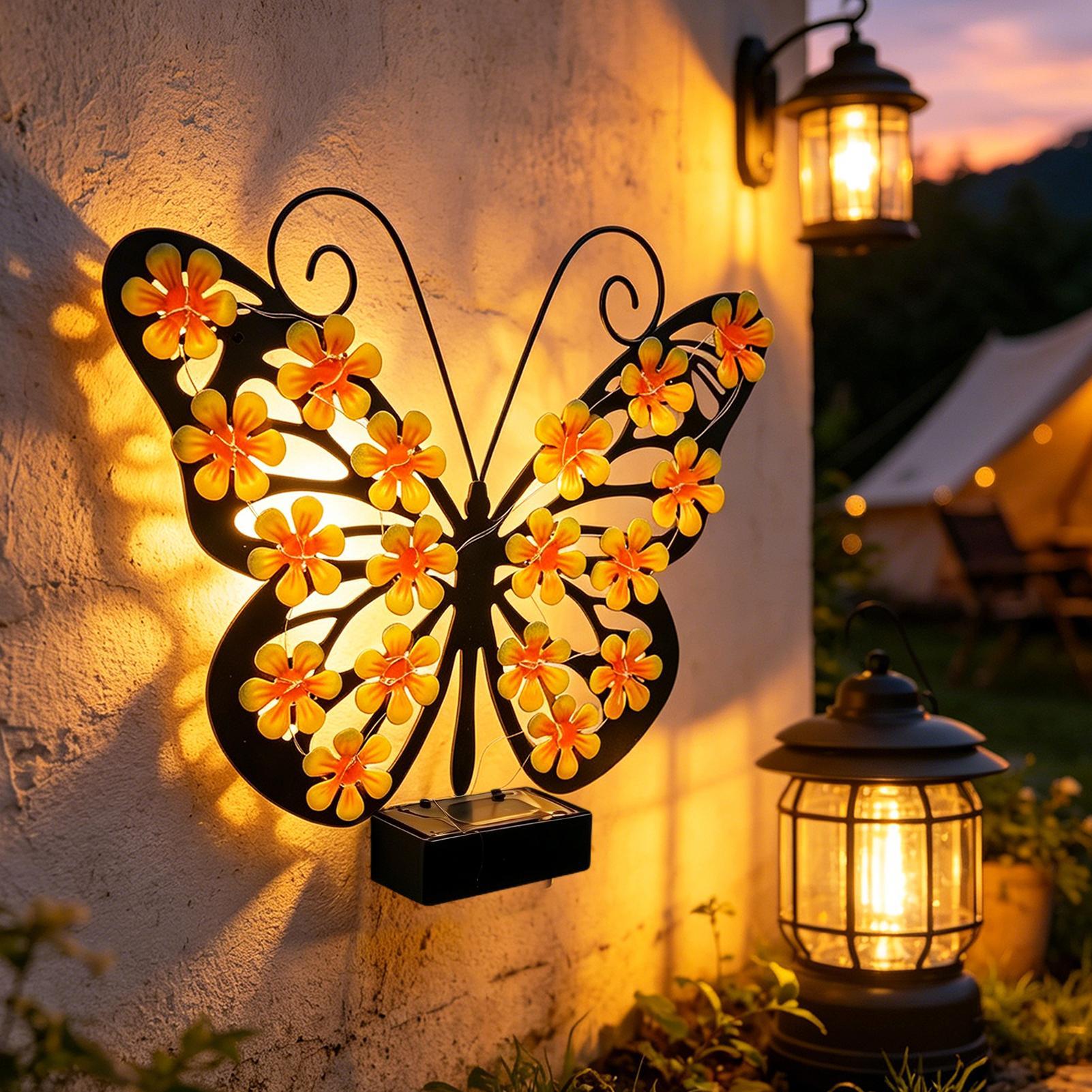 Solar Metal Art Wall Lights | Butterfly LED Decor
