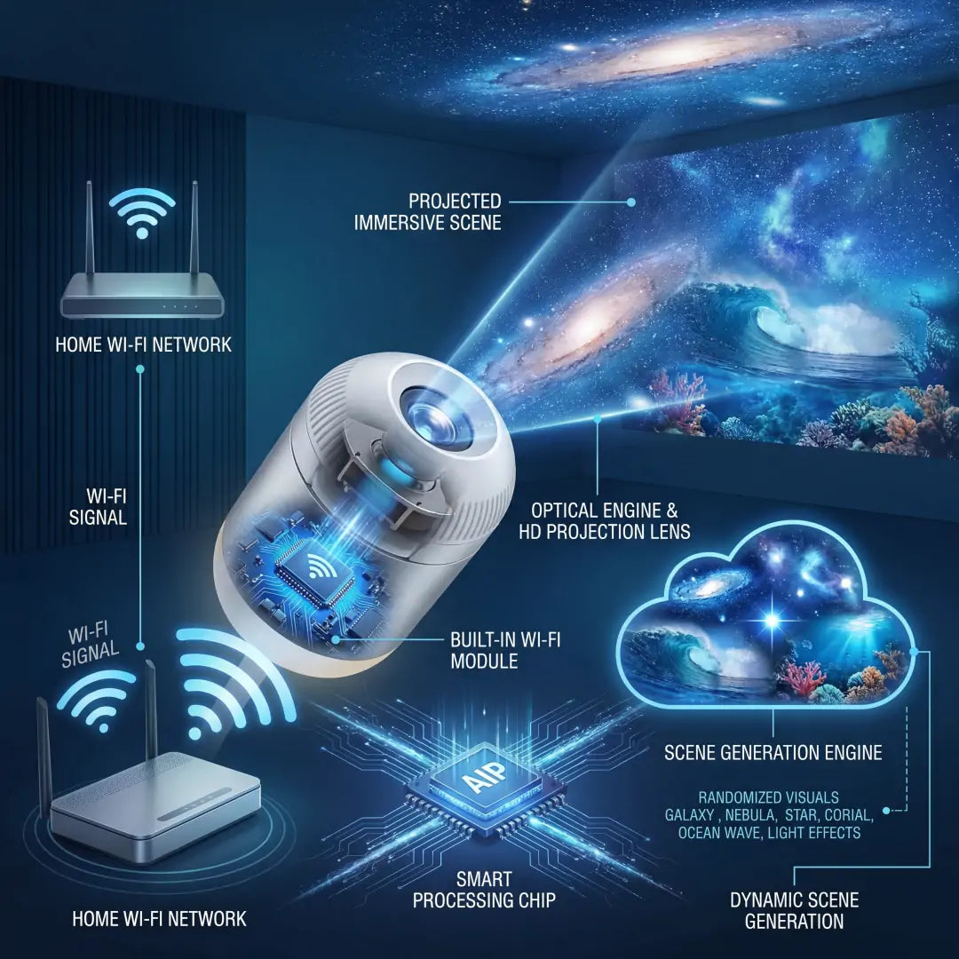 5D Mini Galaxy Star Projector – Dynamic Ambient Light for Bedroom