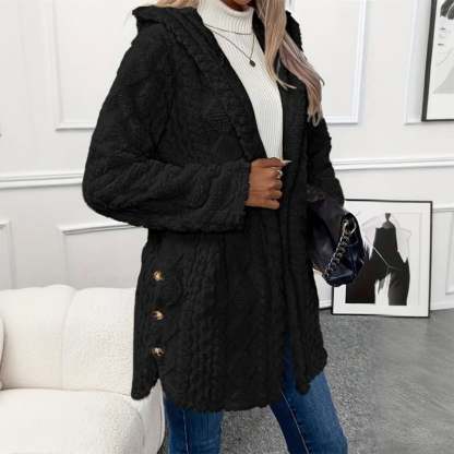 Women's Fall Winter Warm Fashion  Hooded Cardigan Long Sleeve Coat, Stylish Outerwear for Casual Daily Wear & School Activities