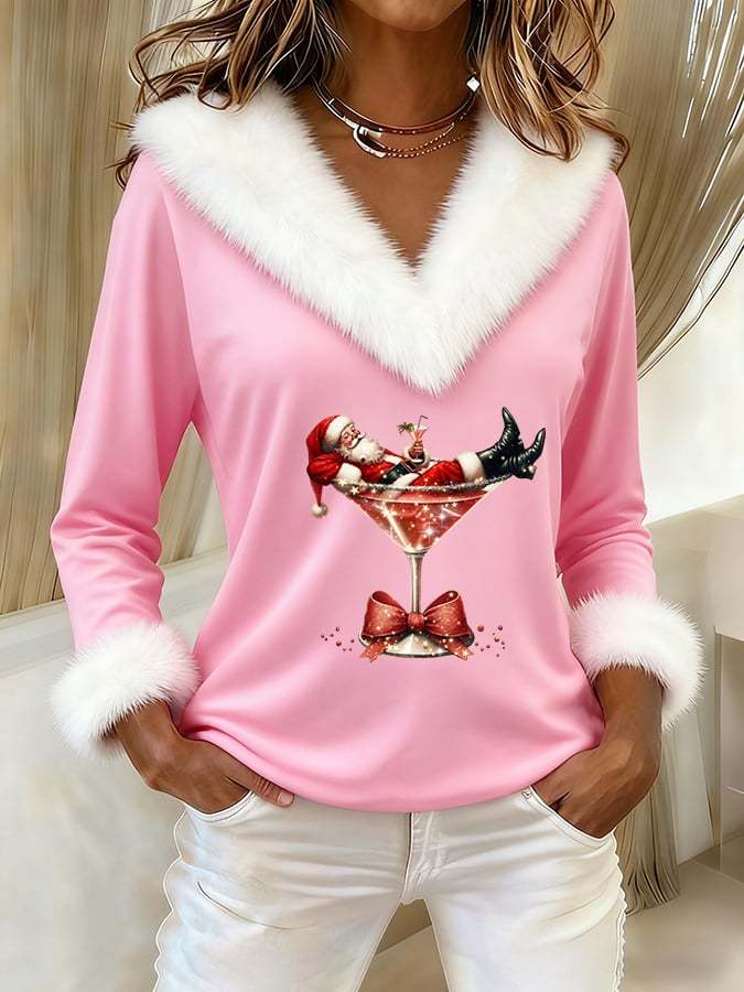 Women's Casual Christmas Fur Collar Top