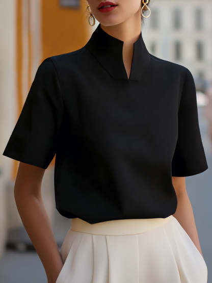 Stand Collar Structured Blouse