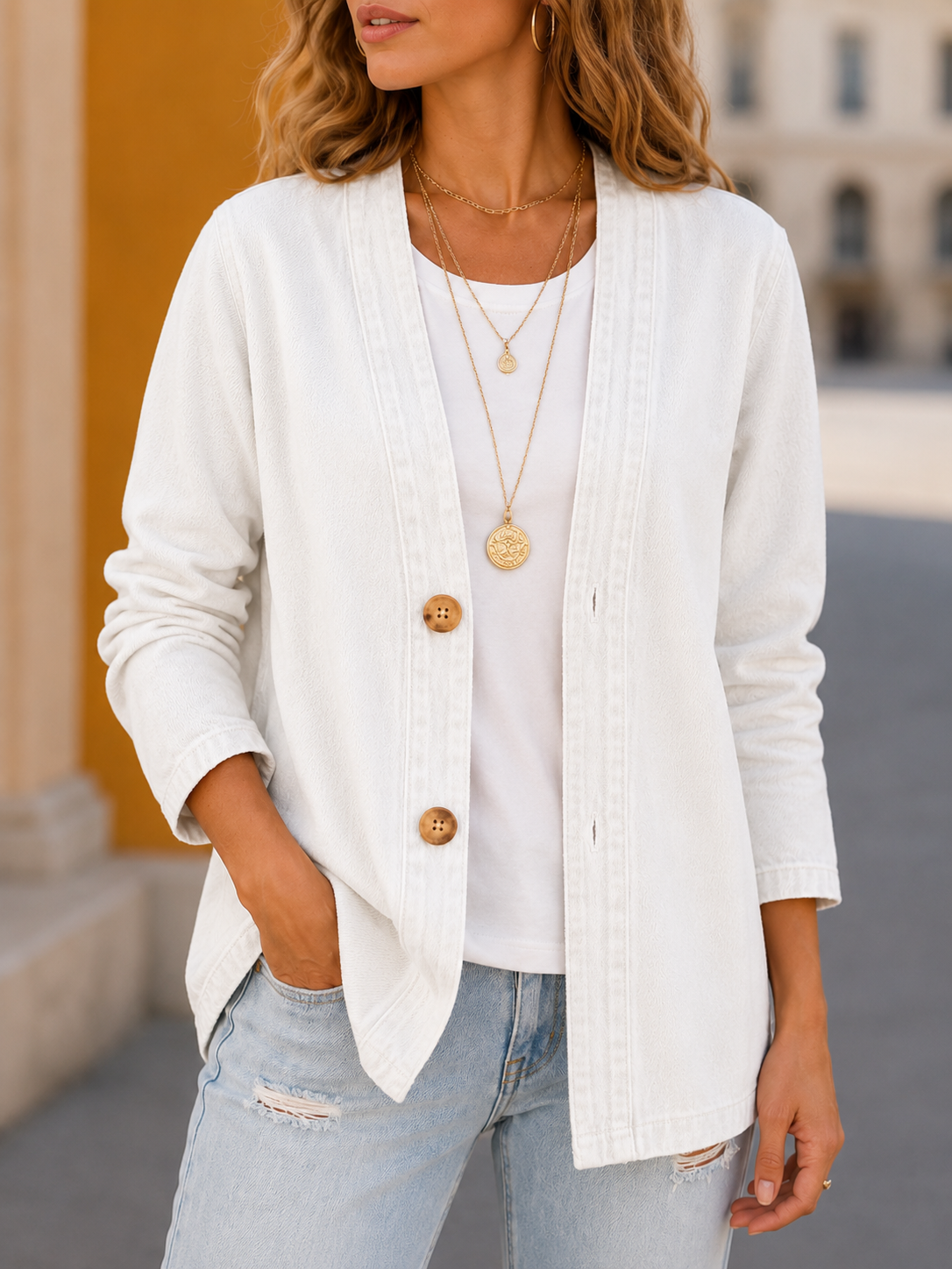 Women's Classic Button Front Denim Jacket – V-Neck, Breathable Fabric & Relaxed Fit