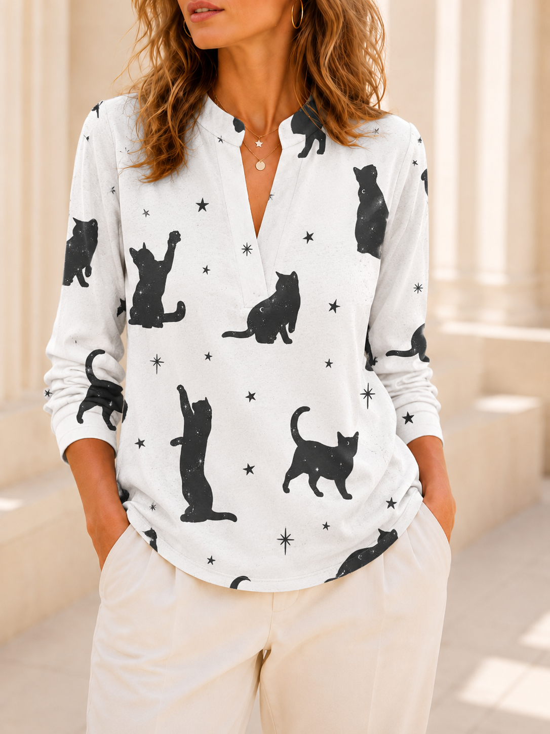 🔥 LIMITED TIME OFFER – 60% OFF TODAY ONLY  Minimalist V-neck Cotton Shirt Print Top
