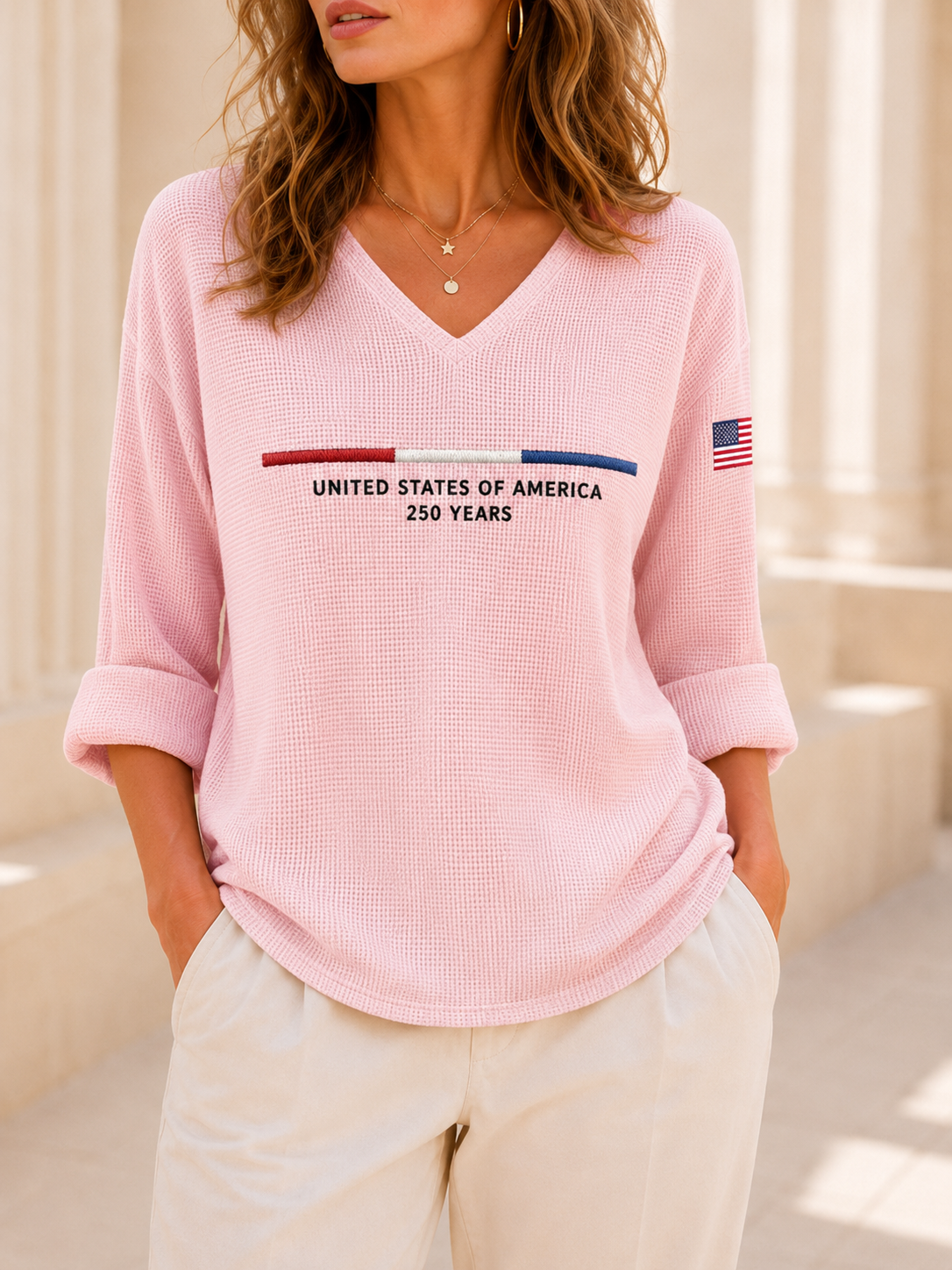 Women's United States 250TH Anniversary Print Waffle Long Sleeve T-Shirt