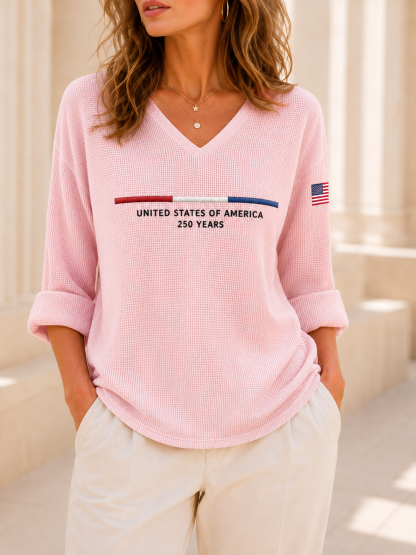 Women's United States 250TH Anniversary Print Waffle Long Sleeve T-Shirt