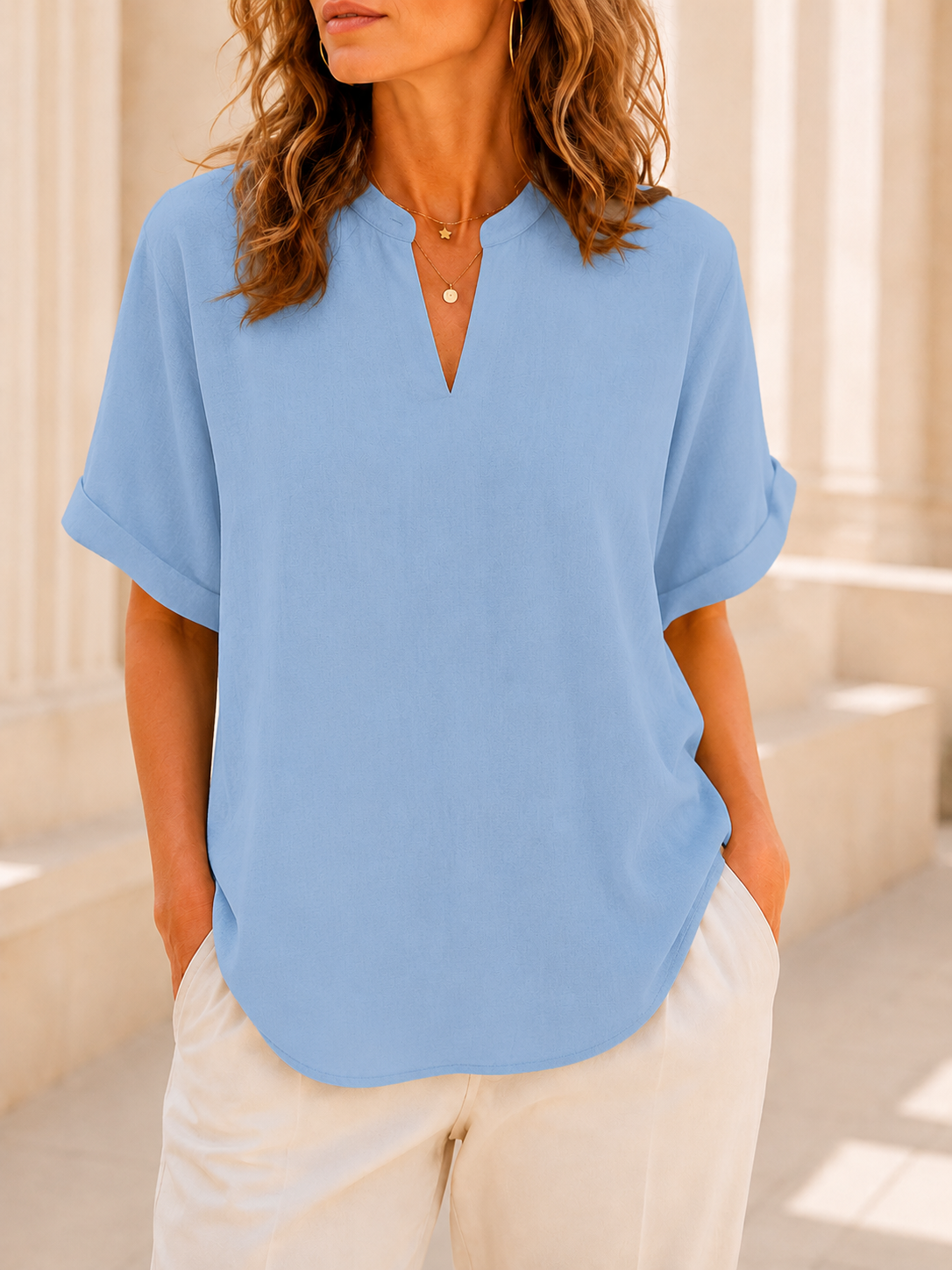 Women's Plain Short Sleeve Blouse, Casual Solid Color Top for Daily Wear, Ladies Clothes for All Seasons