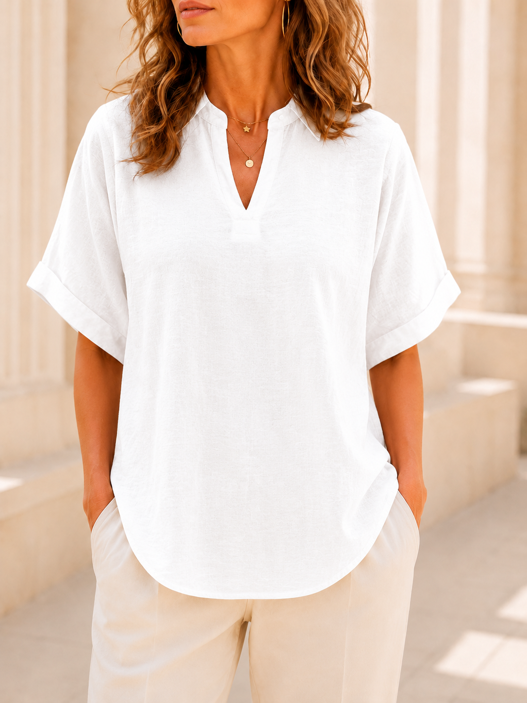 Women's Plain Short Sleeve Blouse, Casual Solid Color Top for Daily Wear, Ladies Clothes for All Seasons