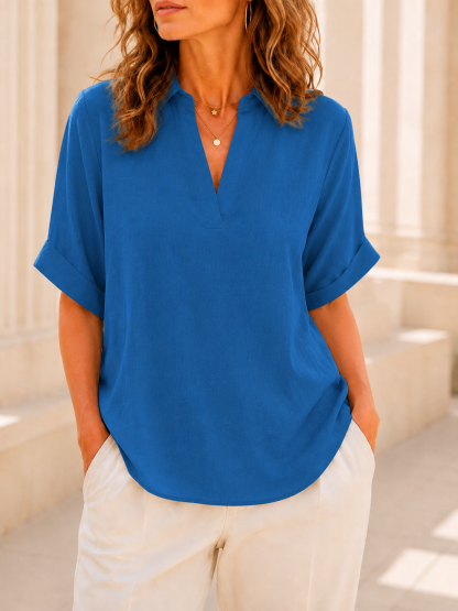 Women's Plain Short Sleeve Blouse, Casual Solid Color Top for Daily Wear, Ladies Clothes for All Seasons