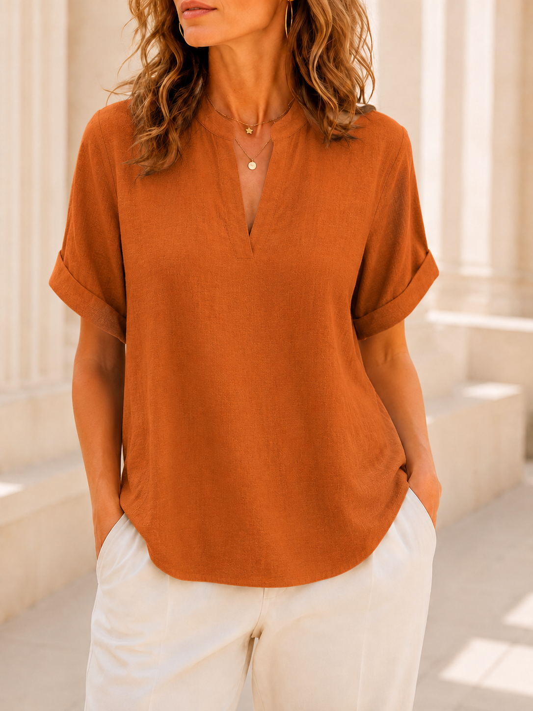 Women's Plain Short Sleeve Blouse, Casual Solid Color Top for Daily Wear, Ladies Clothes for All Seasons