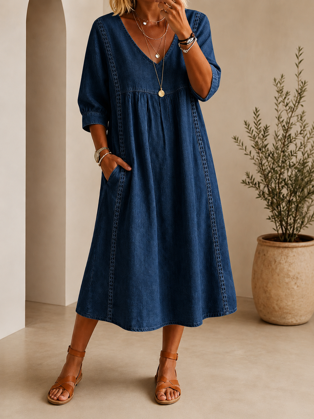 Vintage Art Patchwork Cotton And Linen Long Dress
