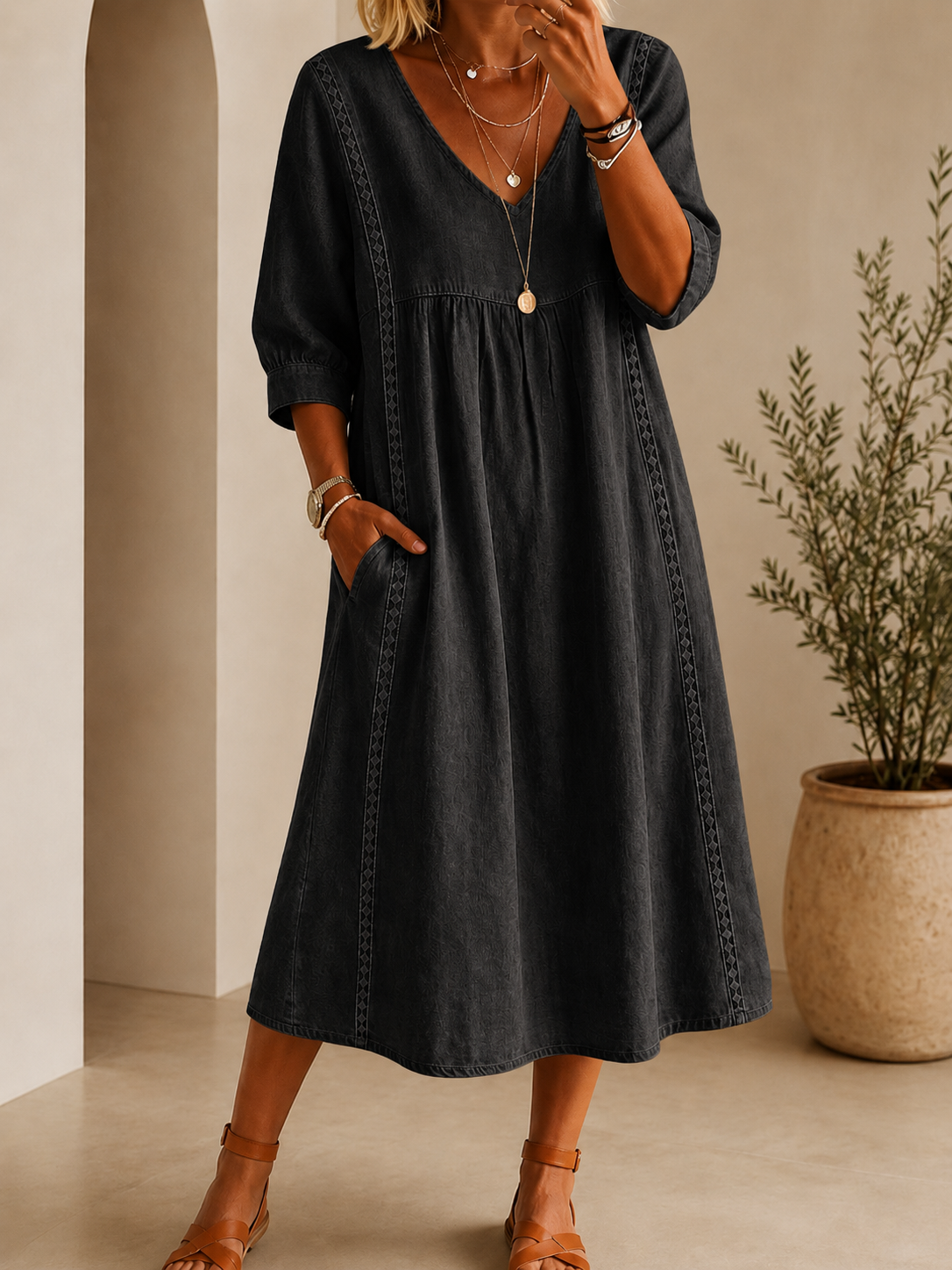 Vintage Art Patchwork Cotton And Linen Long Dress