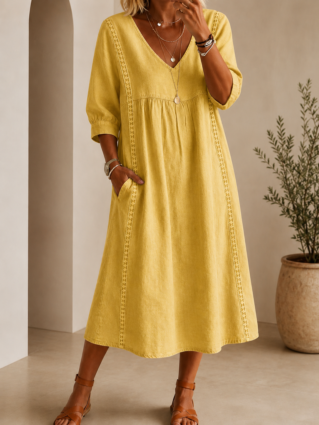 Vintage Art Patchwork Cotton And Linen Long Dress