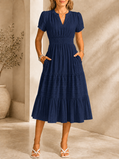 [Copy]Women’s Split V-Neck Long Sleeve Flowy Maxi Dress with Pockets