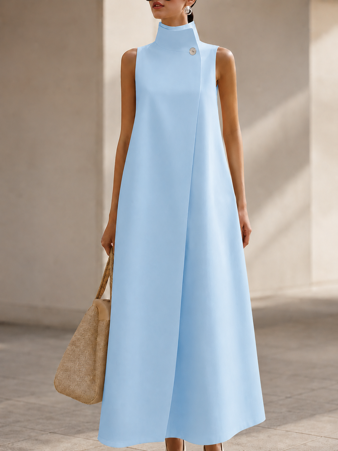 Women’s Sleeveless High Neck A Line Maxi Dress