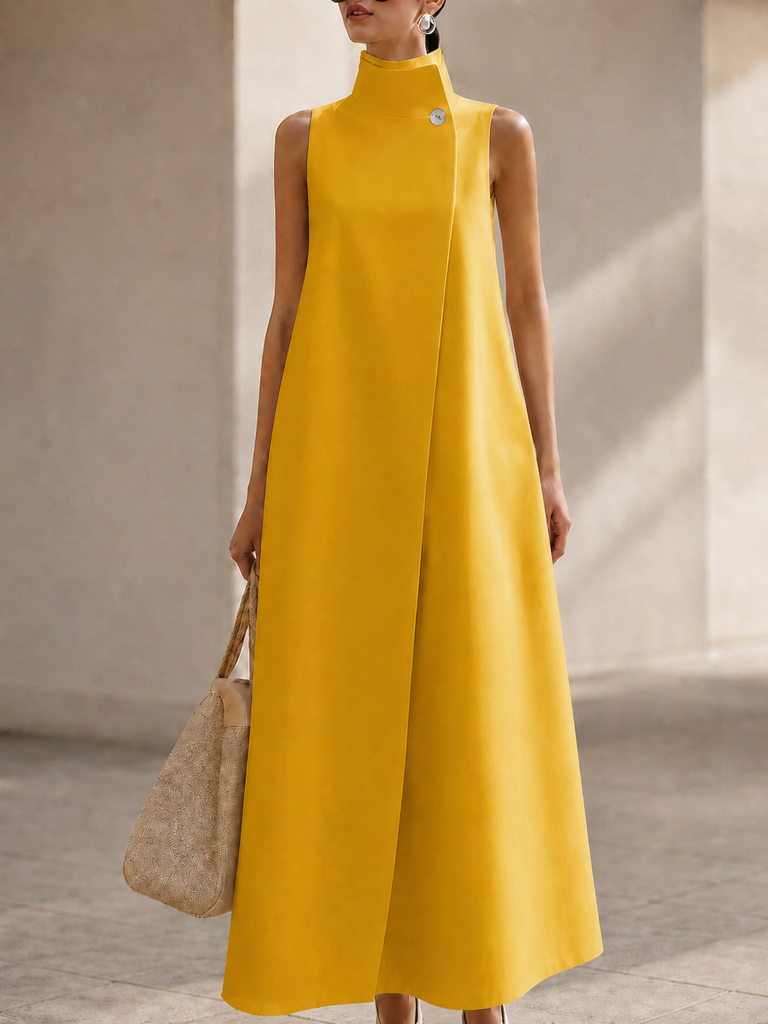 Women’s Sleeveless High Neck A Line Maxi Dress