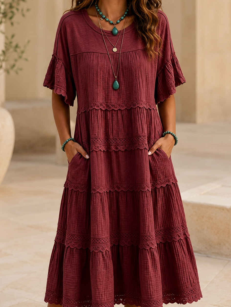 Vintage Art Patchwork Cotton And Linen Long Dress