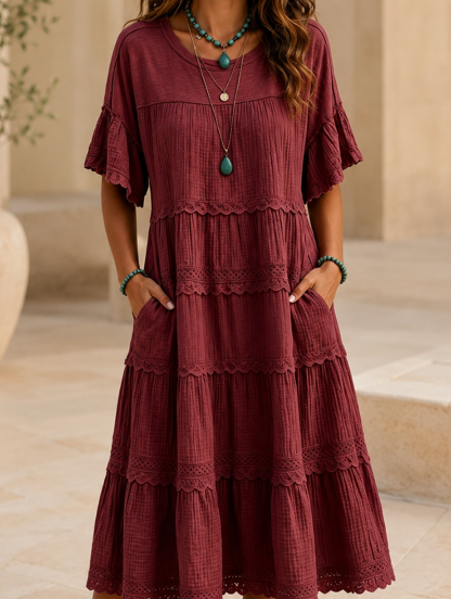 Vintage Art Patchwork Cotton And Linen Long Dress