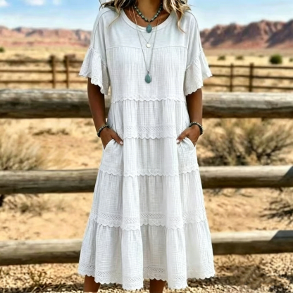 Vintage Art Patchwork Cotton And Linen Long Dress