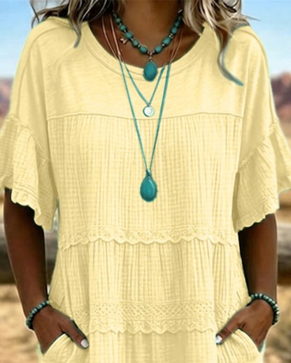 Vintage Art Patchwork Cotton And Linen Long Dress
