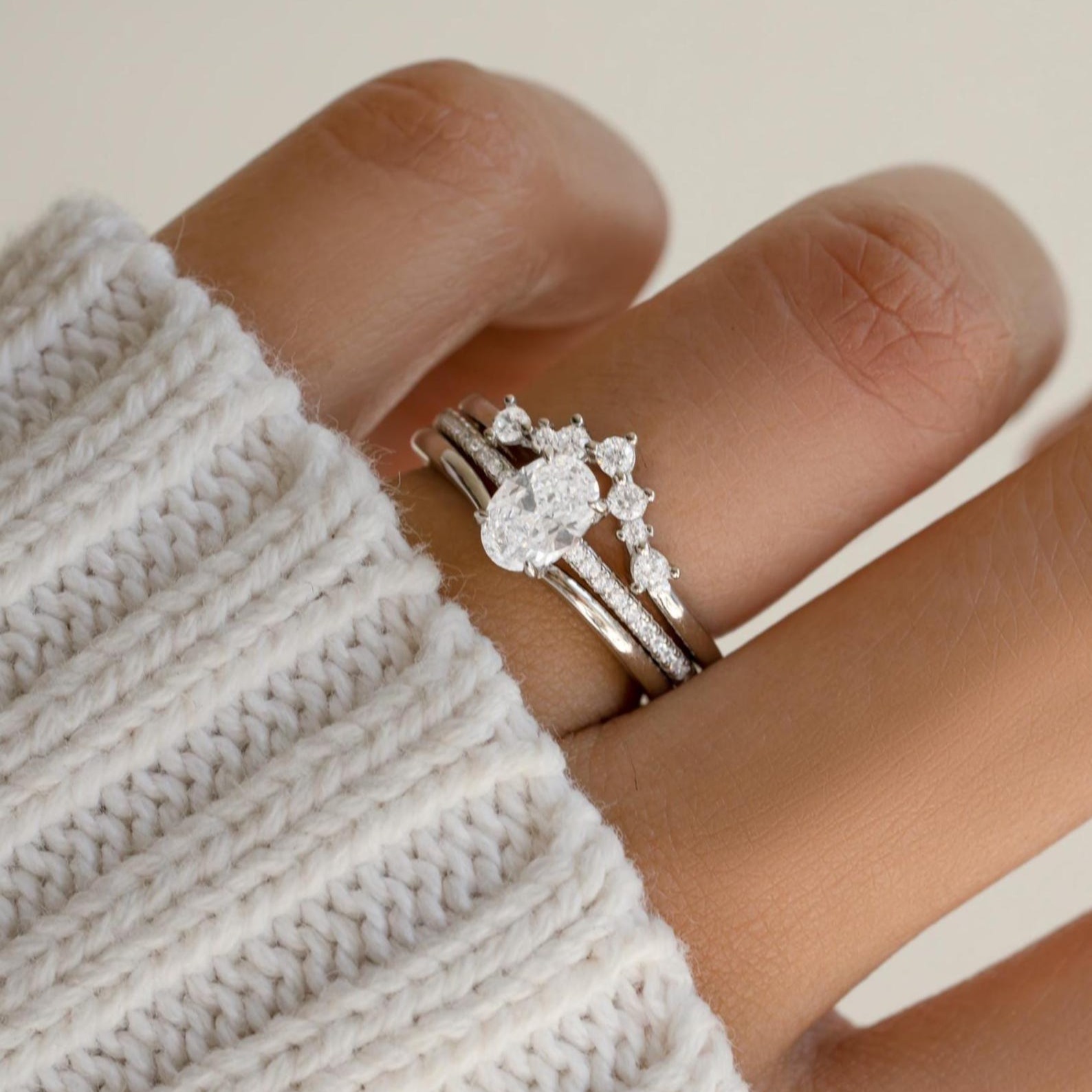 18K 1CT D-VVS Oval Cut Lab-grown Diamond Ring Set Engagement Ring Set for Her