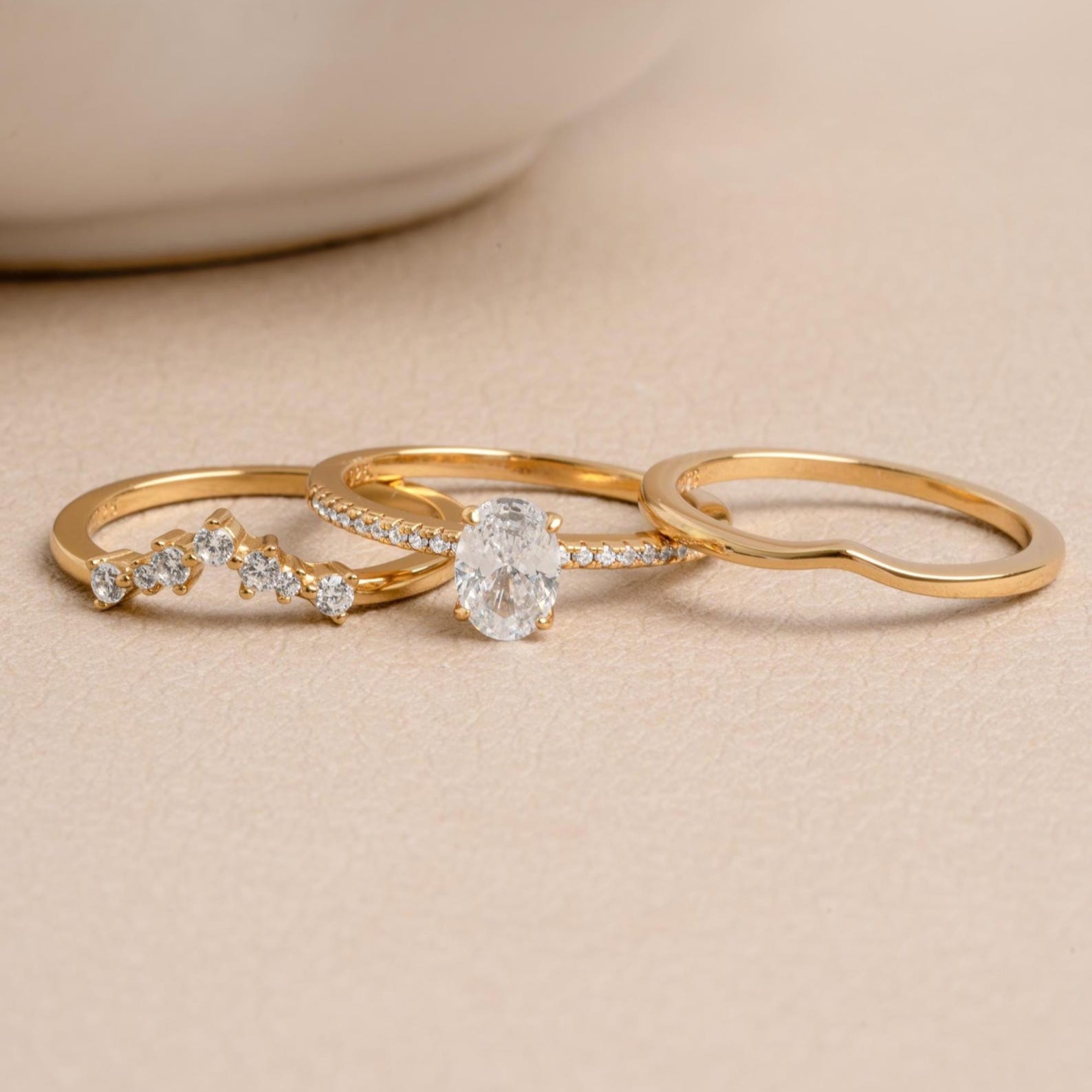 18K 1CT D-VVS Oval Cut Lab-grown Diamond Ring Set Engagement Ring Set for Her