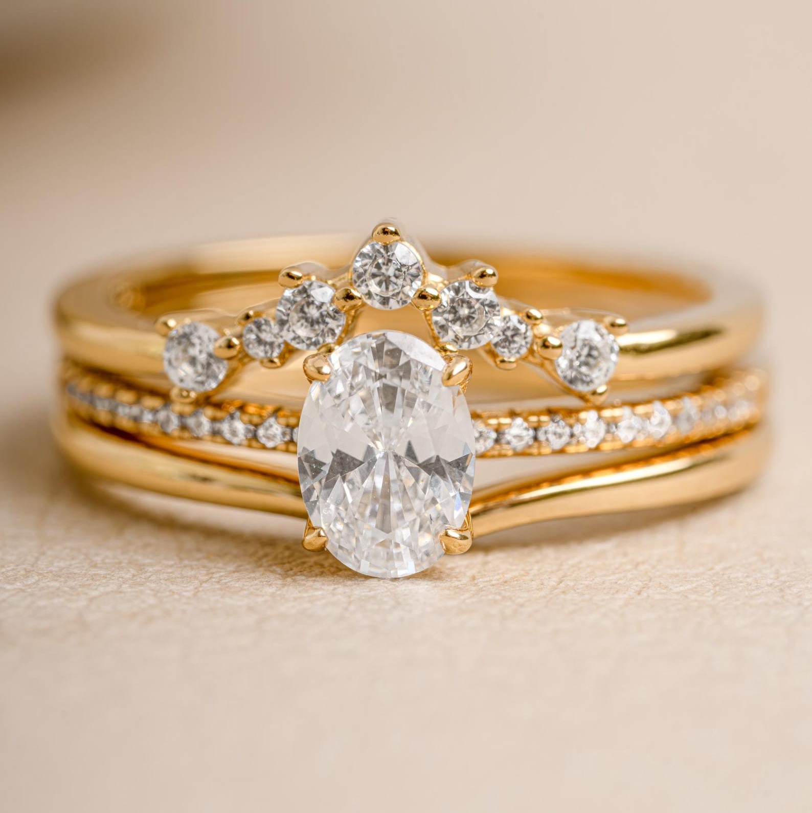 18K 1CT D-VVS Oval Cut Lab-grown Diamond Ring Set Engagement Ring Set for Her
