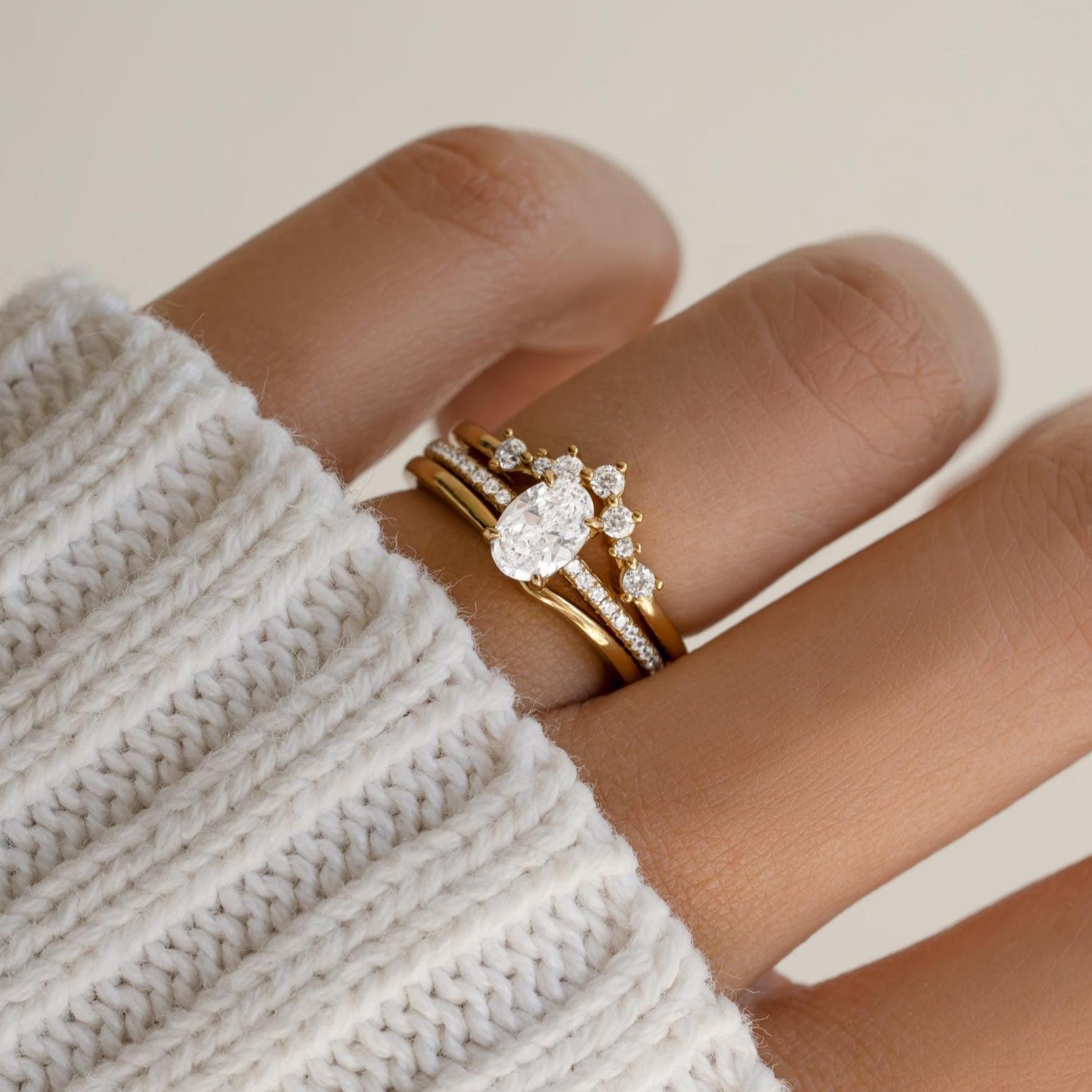 18K 1CT D-VVS Oval Cut Lab-grown Diamond Ring Set Engagement Ring Set for Her