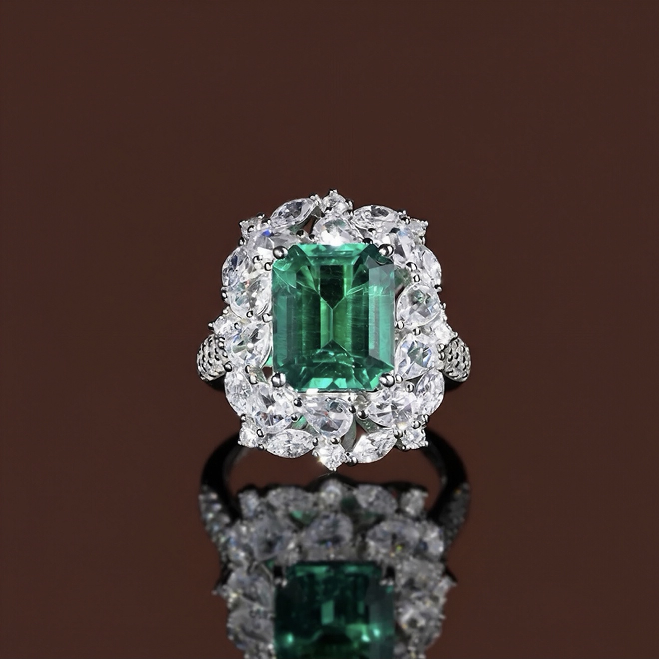 18K 4.2CT D-VVS Lab Grown Green Diamond Ring Emerald Cut Engagement Ring for Her