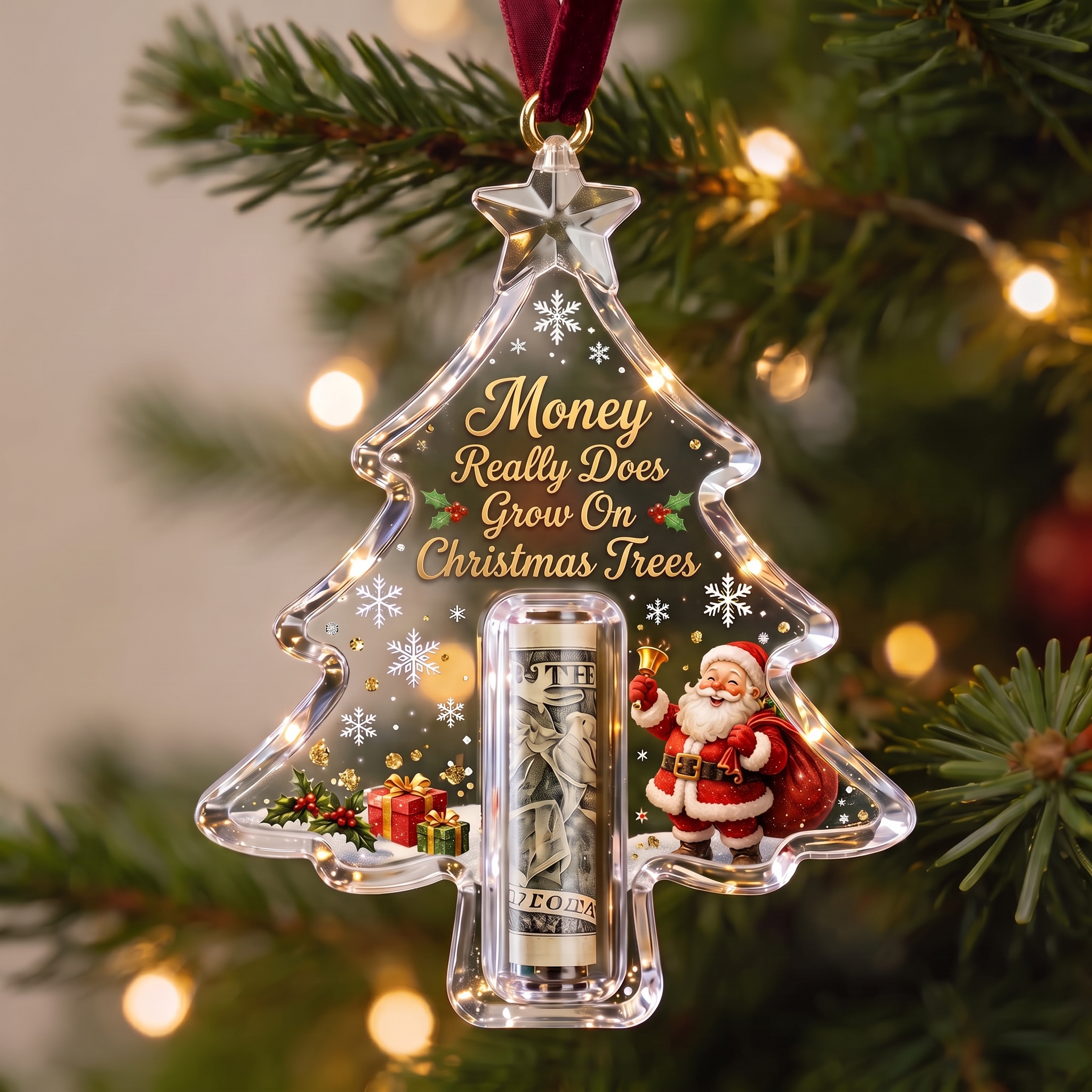 Fun Christmas Cash Gift Ornament — A Festive Decorative Gift