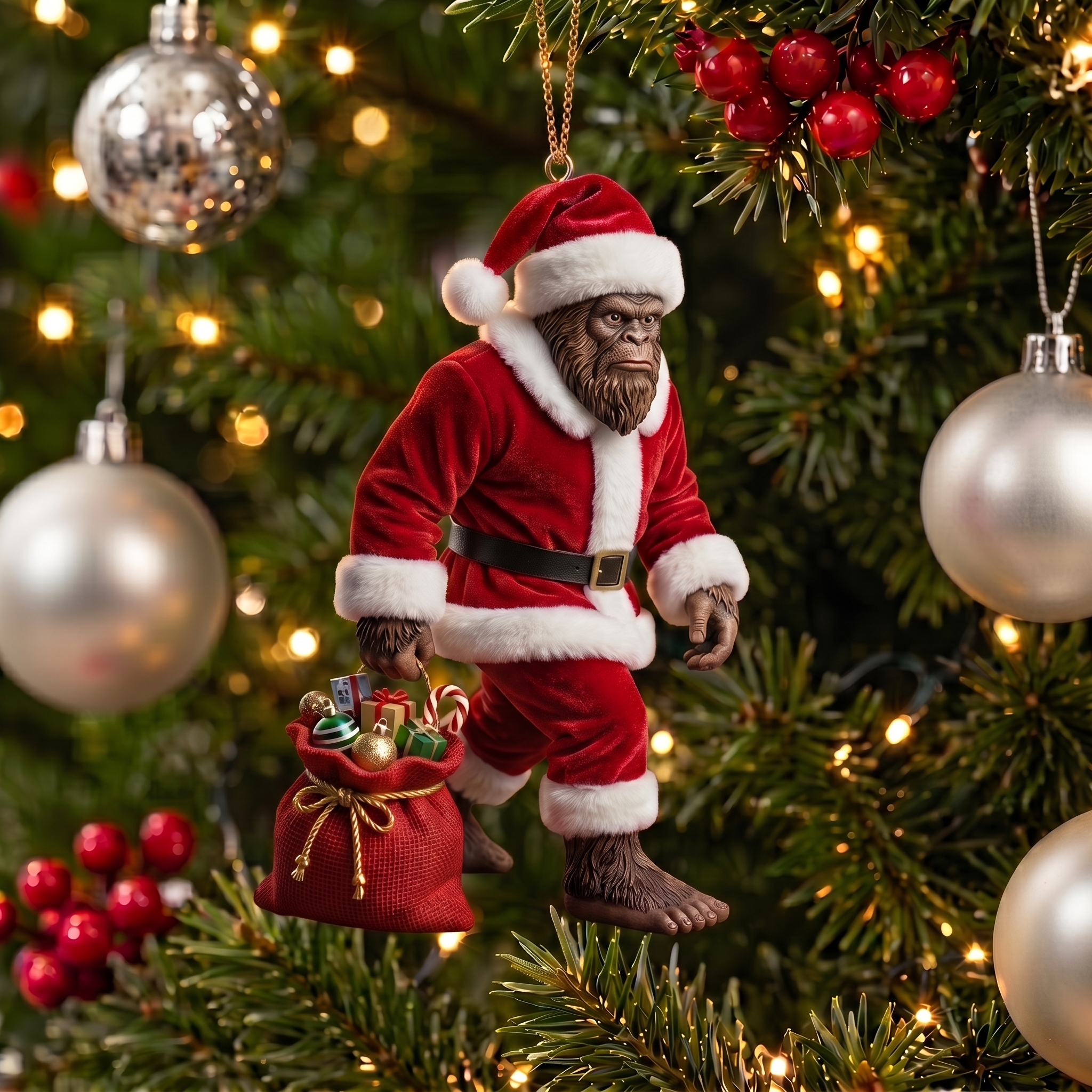 Sasquatch Santa Bigfoot Christmas Tree Ornament 