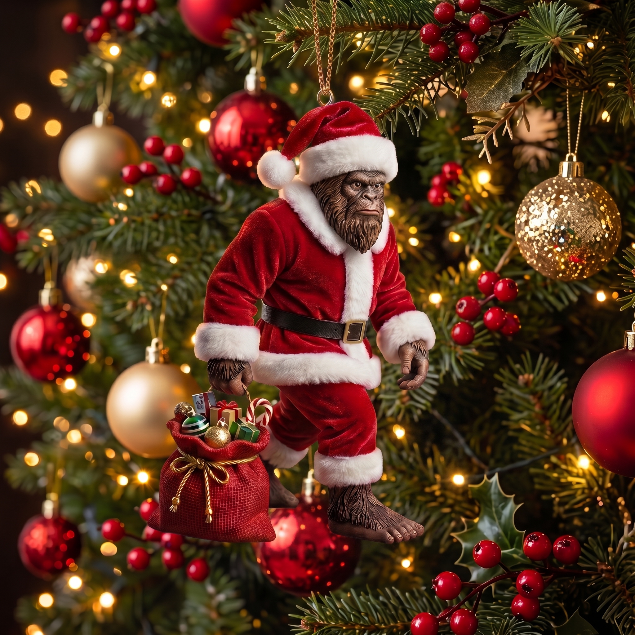 Sasquatch Santa Bigfoot Christmas Tree Ornament 