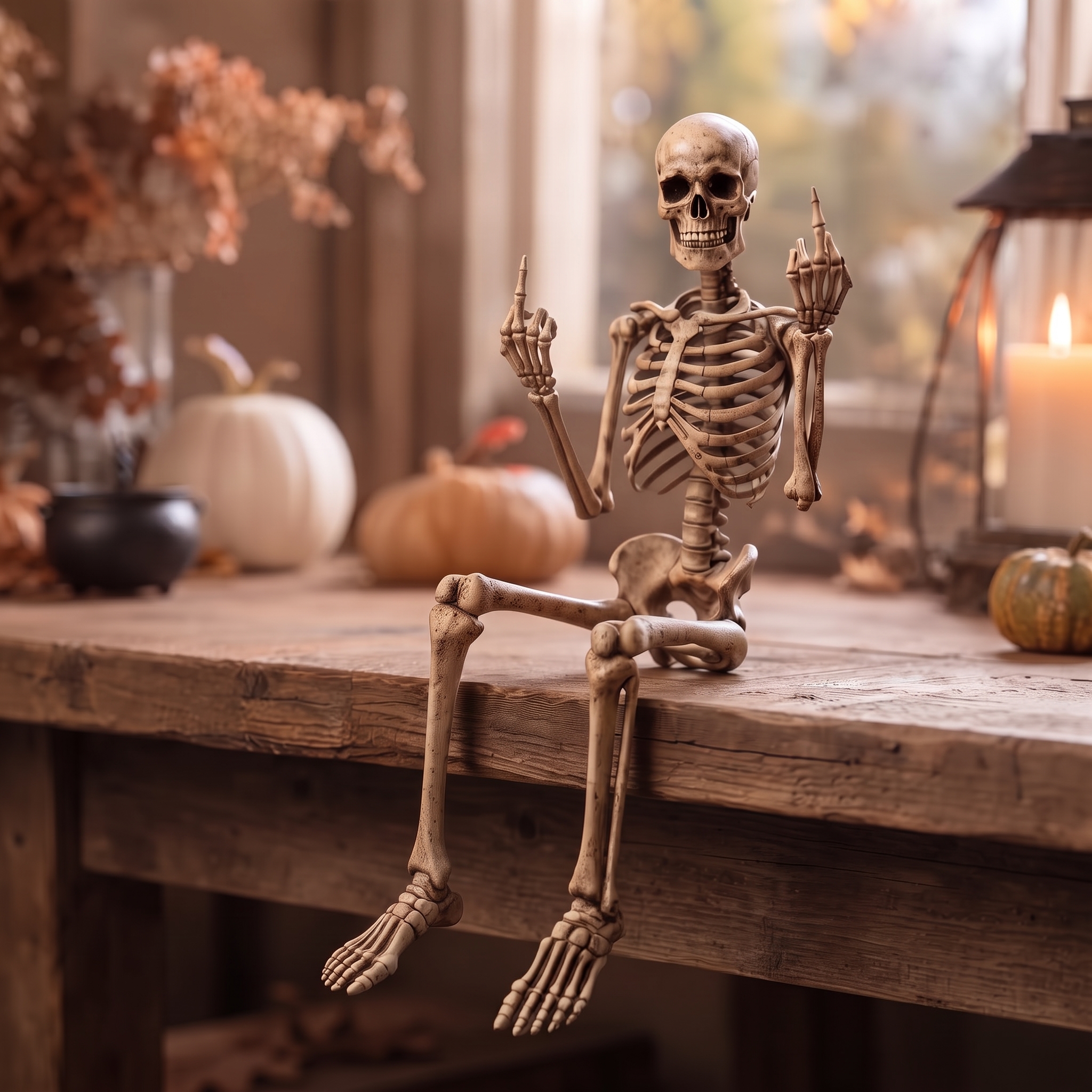 Edgy & Hilarious Middle Finger Skeleton Figurine 
