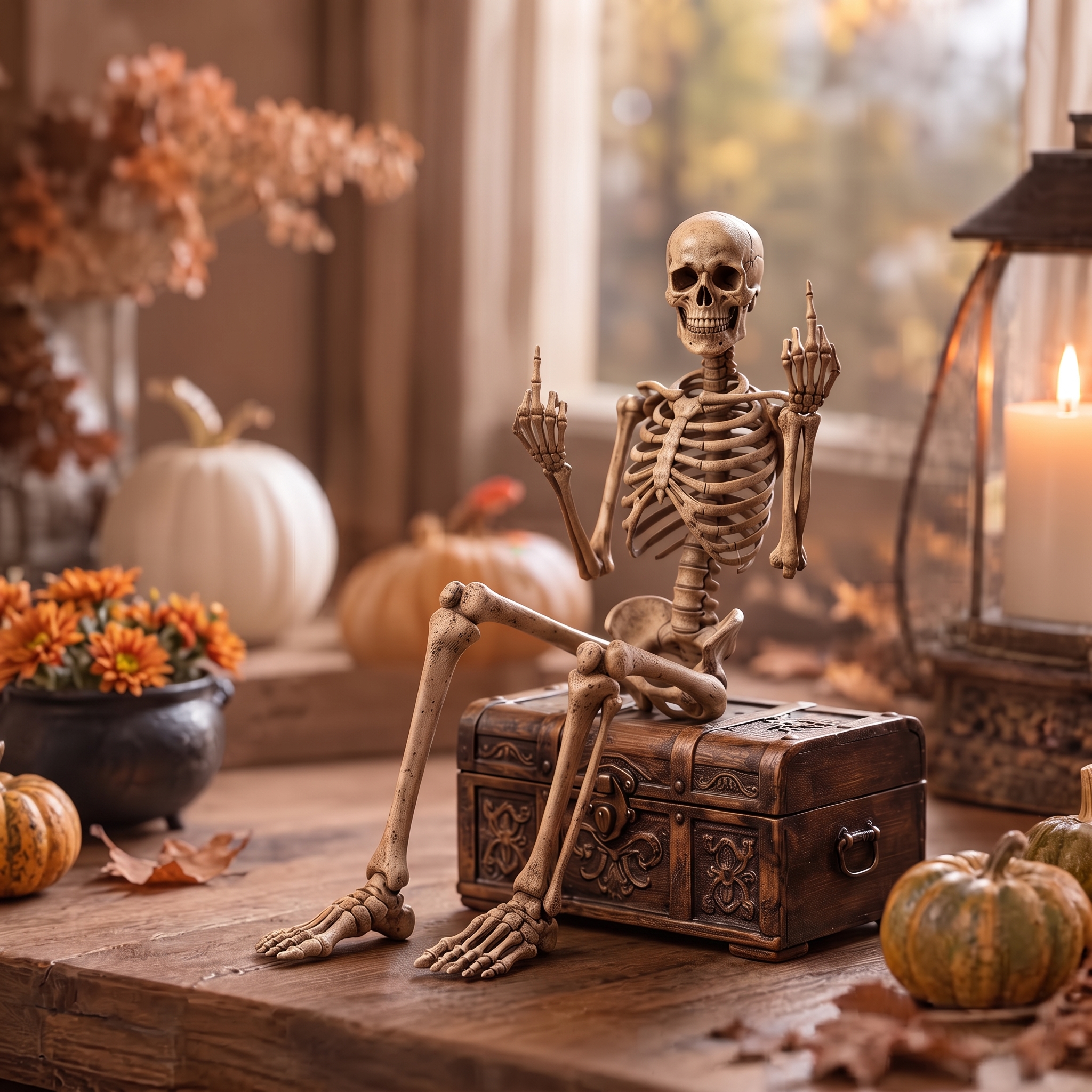 Edgy & Hilarious Middle Finger Skeleton Figurine 