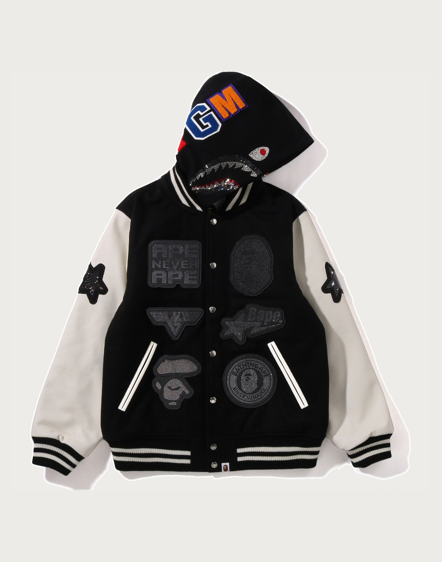 BAPE X SWAROVSKI - DETACHABLE HOODIE VARSITY JACKET MENS