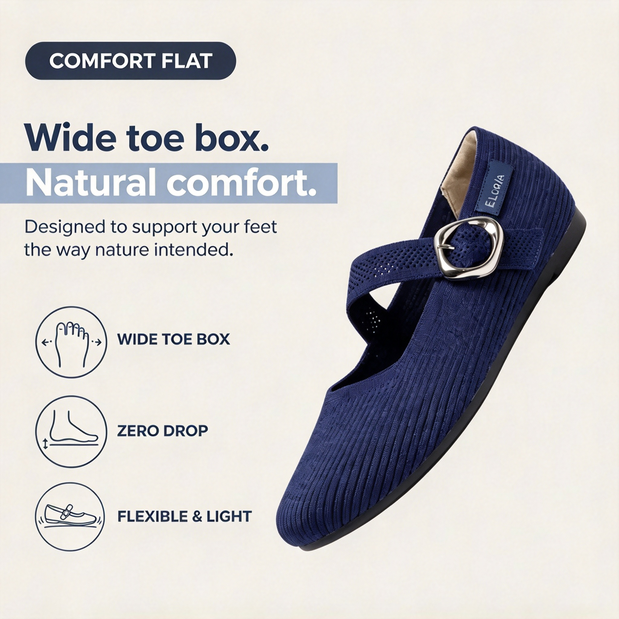 Women's Mary Jane Comfort Flat Shoes With Adjustable Buckle Strap