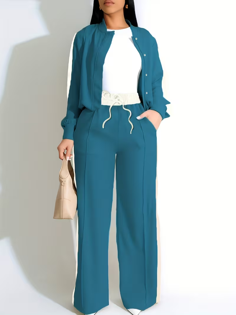 Color-Blocked Loose Women'S Casual Two-Piece Set