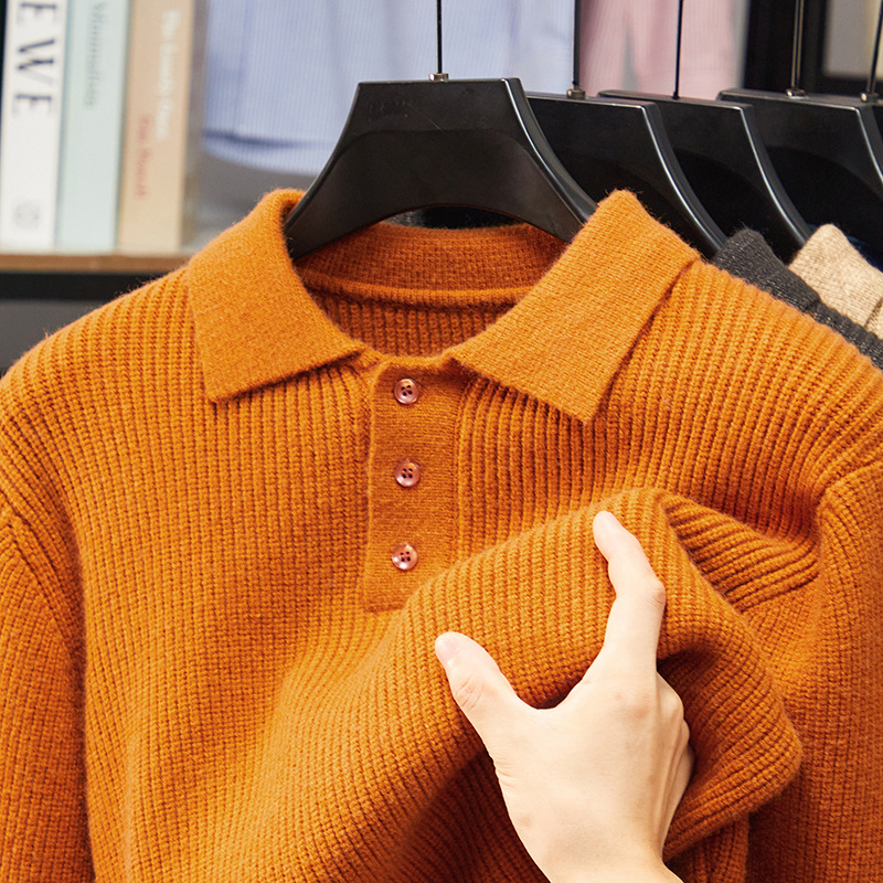 2025 Men's Autumn and Winter Cashmere Ribbed Knit Polo Sweater