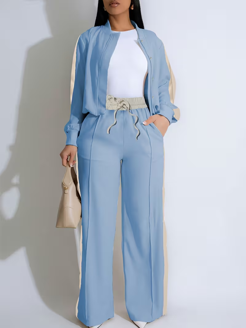 Color-Blocked Loose Women'S Casual Two-Piece Set