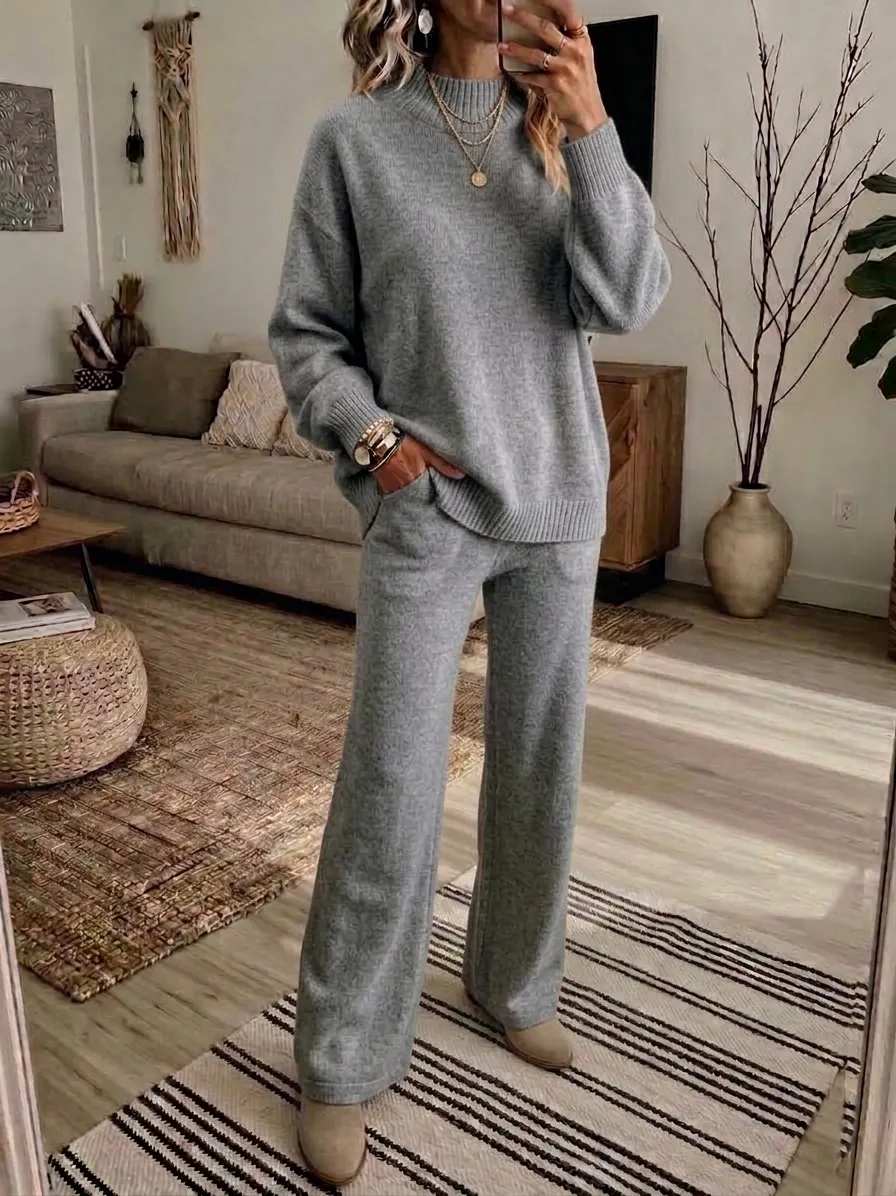 Free Shipping-Women's Soft Knit 2-Piece Set – Relaxed Wide-Leg Comfort