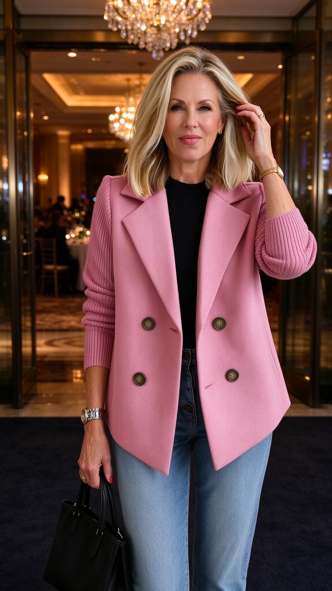 Women's Soft Knit Double-Breasted Blazer – Relaxed Tailored Jacket for Work, Travel, Dinner & Everyday Style