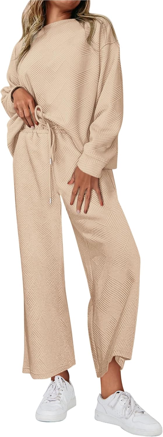 NEW 🔥 Women's Cotton Two-Piece Oversized Drawstring Sweatshirt Wide Leg Sweatpants Casual Set