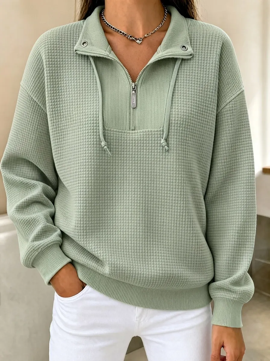 CLEARANCE SALE🔥Waffle Half-Zip Cuffed Thermal Pullover