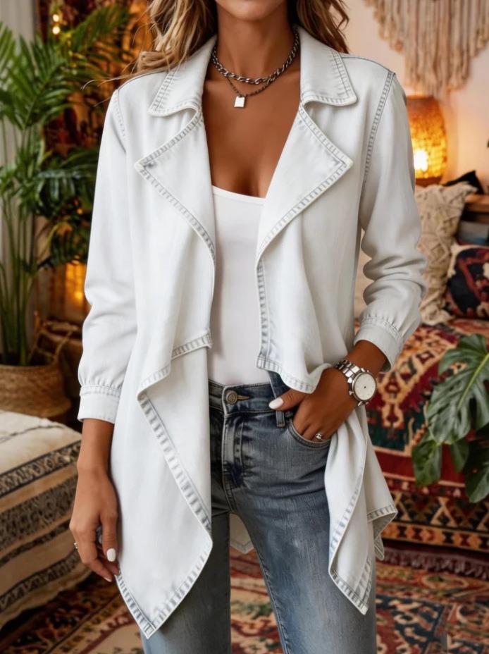 Women's Stylish Oversized Denim Jacket with Collar