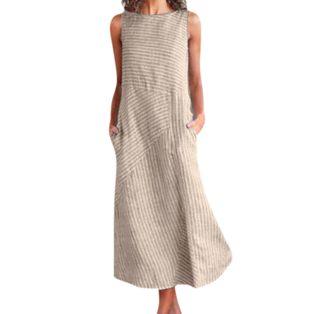 Cotton Linen Striped Sleeveless Dress
