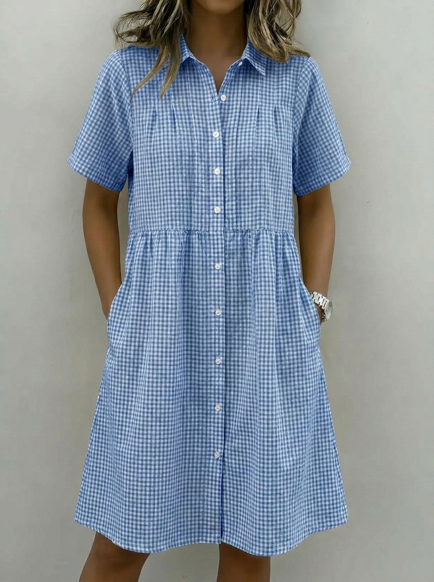 Today 49% off🔥Women’s Cotton Linen Gingham Button-Up Shirt Dress